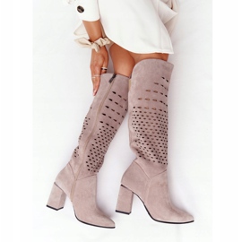 Lewski Shoes Wiosenne Ażurowe Kozaki Lewski Cipő 2847 / B Beżowe bézs 1