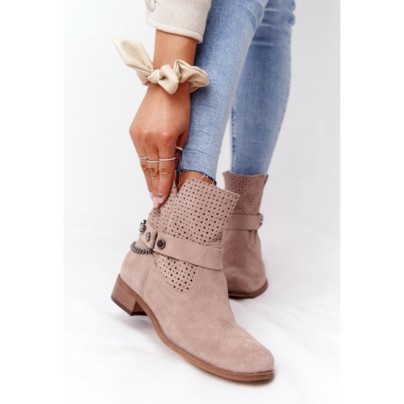 Lewski Shoes Áttört rugós csizma Lewski cipő 2905-0 Bézs 2