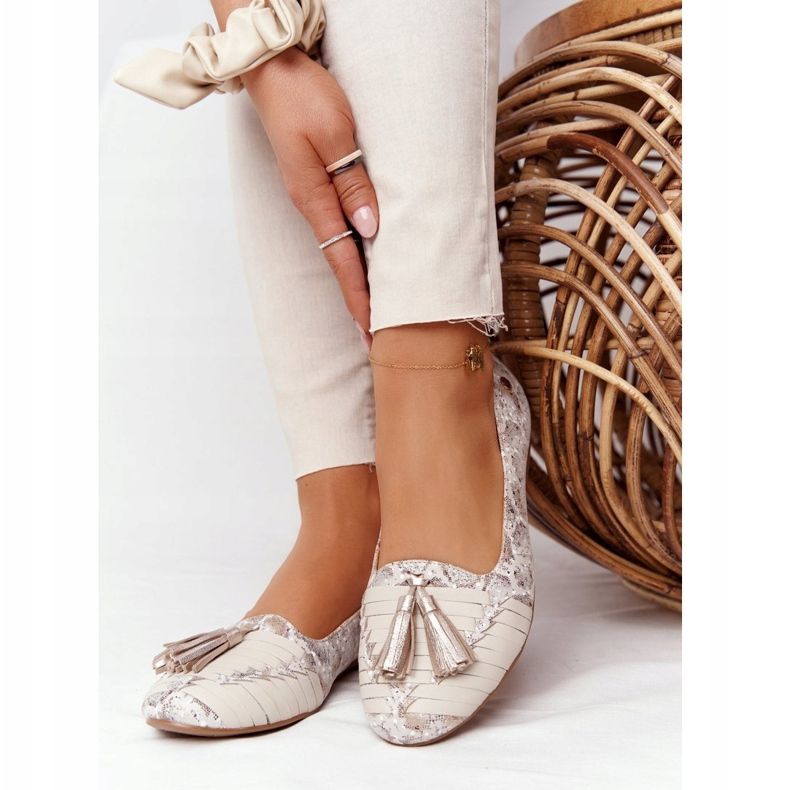 Bőr balerinák szegéllyel Maciejka 04016-25 Bézs-arany aranysárga 2