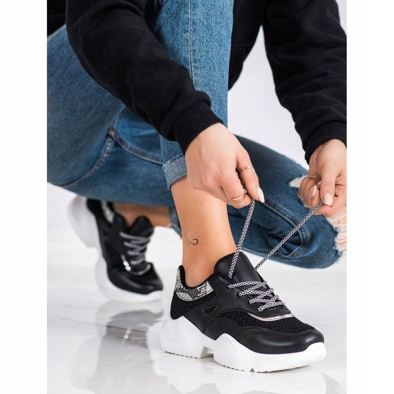 SHELOVET Fekete Snake Print Cipők 2