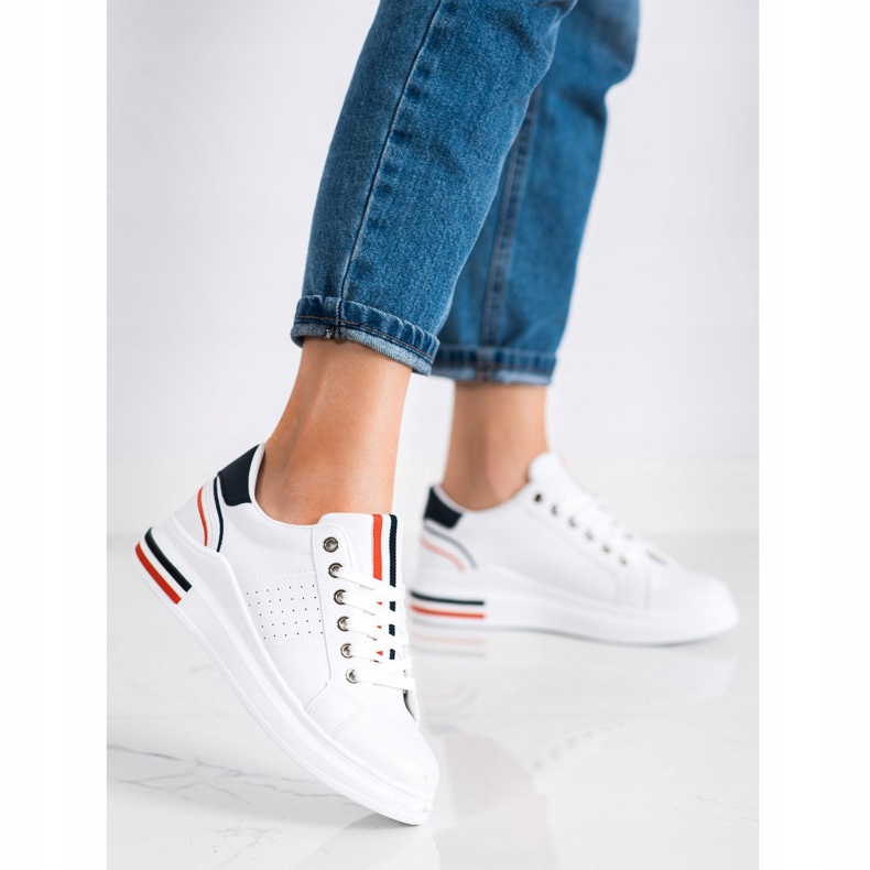 SHELOVET Eco bőr cipők fehér piros sötétkék 1