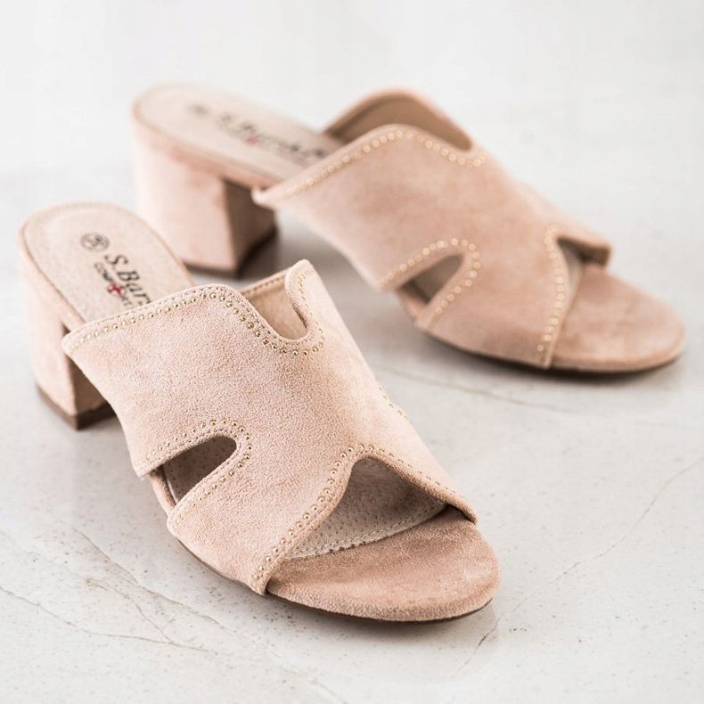 S. BARSKI Elegáns velúr papucs bézs aranysárga 1