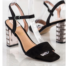 S. BARSKI Klasszikus szandál dekoratív sarokkal S.BARSKI fekete ezüst 2