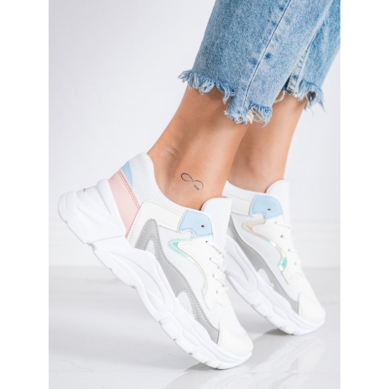 SHELOVET Stílusos cipők a platformon fehér kék rózsaszín szürke 1