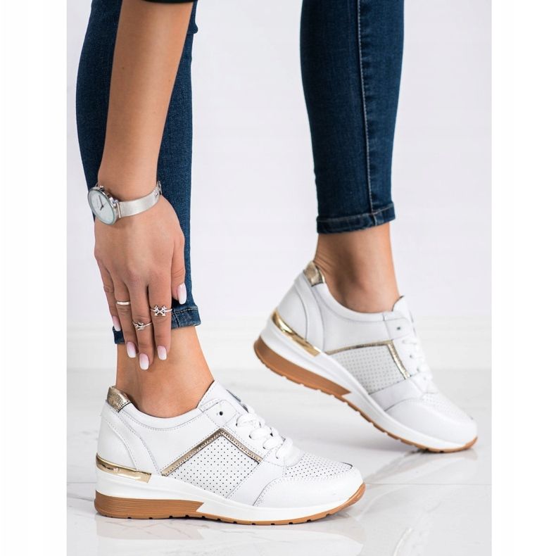 Goodin Fehér bőr cipők aranysárga 2