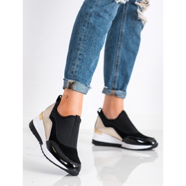 Goodin Bőr ék cipők fekete aranysárga 2