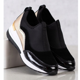 Goodin Bőr ék cipők fekete aranysárga 1