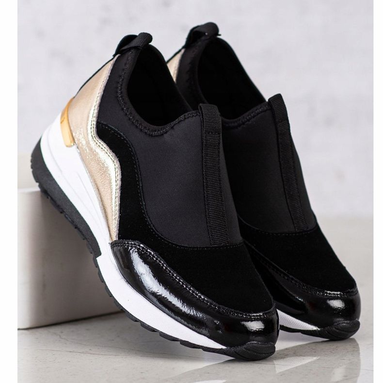 Goodin Bőr ék cipők fekete aranysárga 1