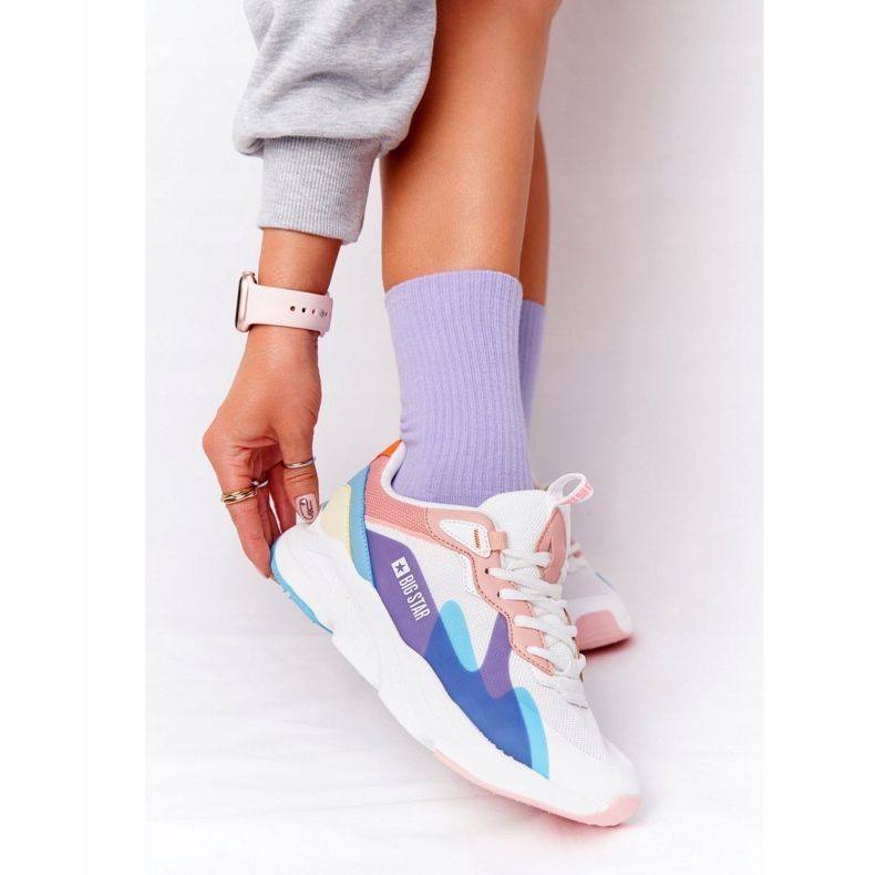 Női sportcipő Memory Foam Big Star HH274809 Fehér-rózsaszín ibolya kék 1