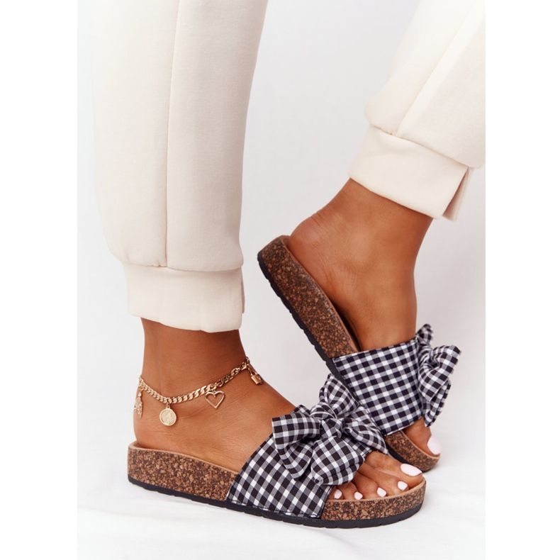 MSMG Papucs parafa talpán, Amara kockás íjjal fehér fekete 2