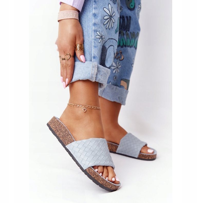 MSMG Kék Catalina bőrpapucs parafa talpon 2