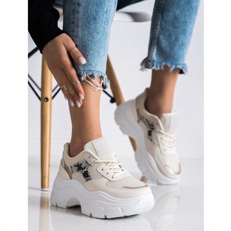 SHELOVET Stílusos cipők csillogással bézs 1