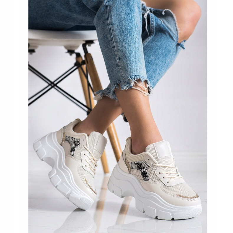 SHELOVET Stílusos cipők csillogással bézs 2