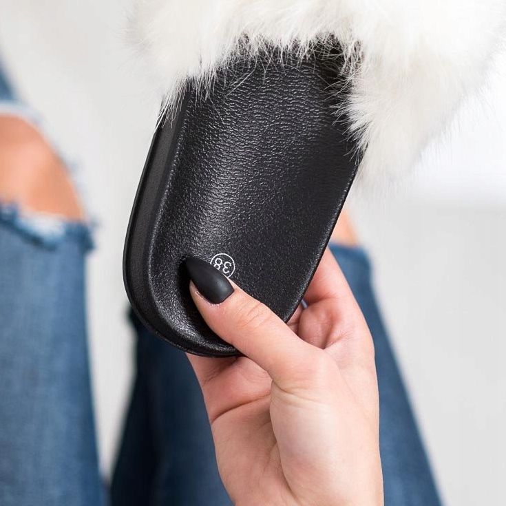 SHELOVET Kényelmes szőrme papucs fehér 2