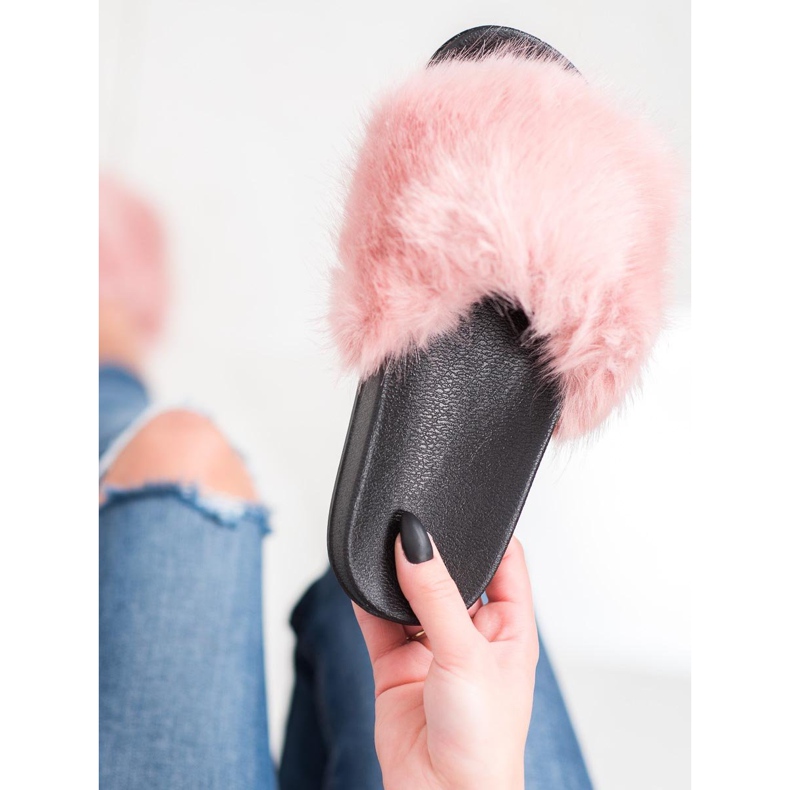 SHELOVET Kényelmes szőrme papucs rózsaszín 1