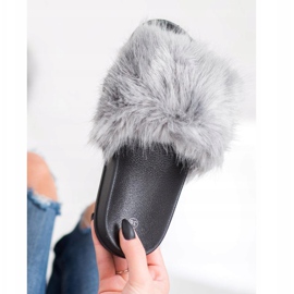 SHELOVET Kényelmes szőrme papucs szürke 1