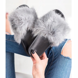 SHELOVET Kényelmes szőrme papucs szürke 2