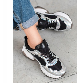 SHELOVET Divat cipők Holo effektussal fekete ezüst 1