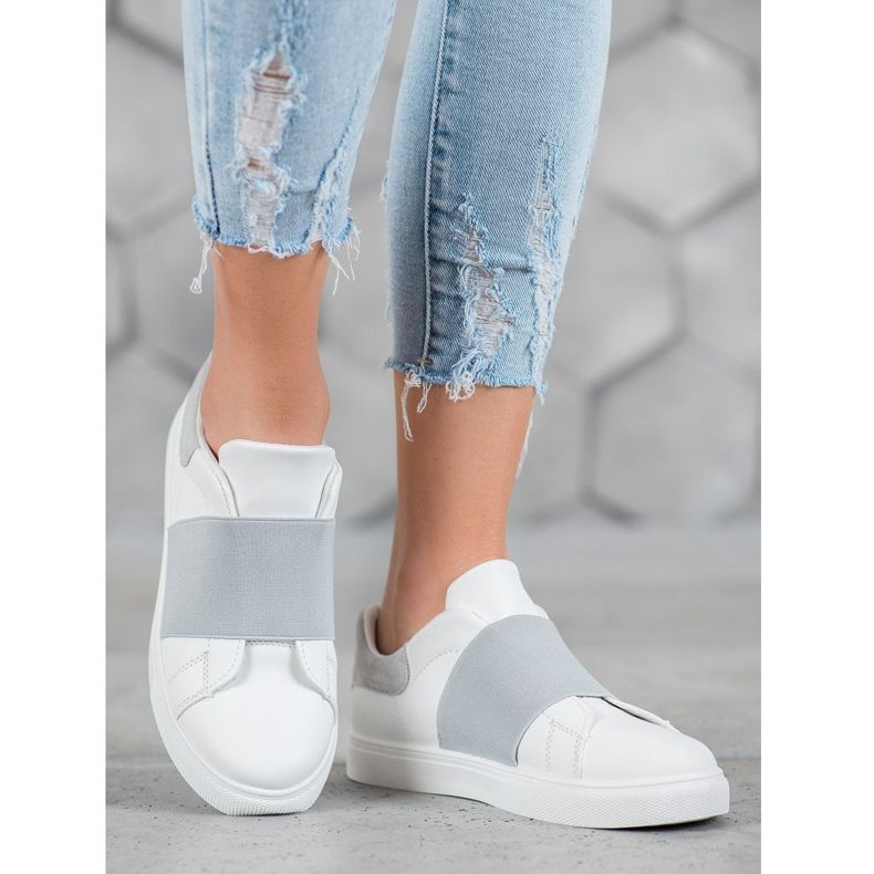 SHELOVET Felcsúsztatható cipő rugalmas pánttal fehér szürke 1