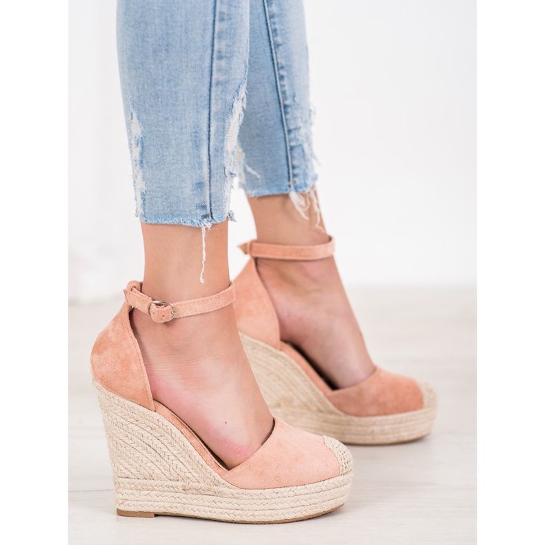 SHELOVET Stílusos Espadrilles On Wedge rózsaszín 1