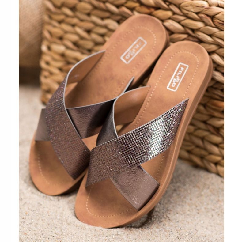 Filippo Fényes Eco bőr papucs szürke 1