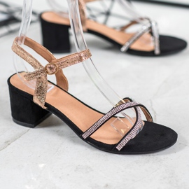 Small Swan Szandálok egy bárban cirkóniával fekete sárga 1