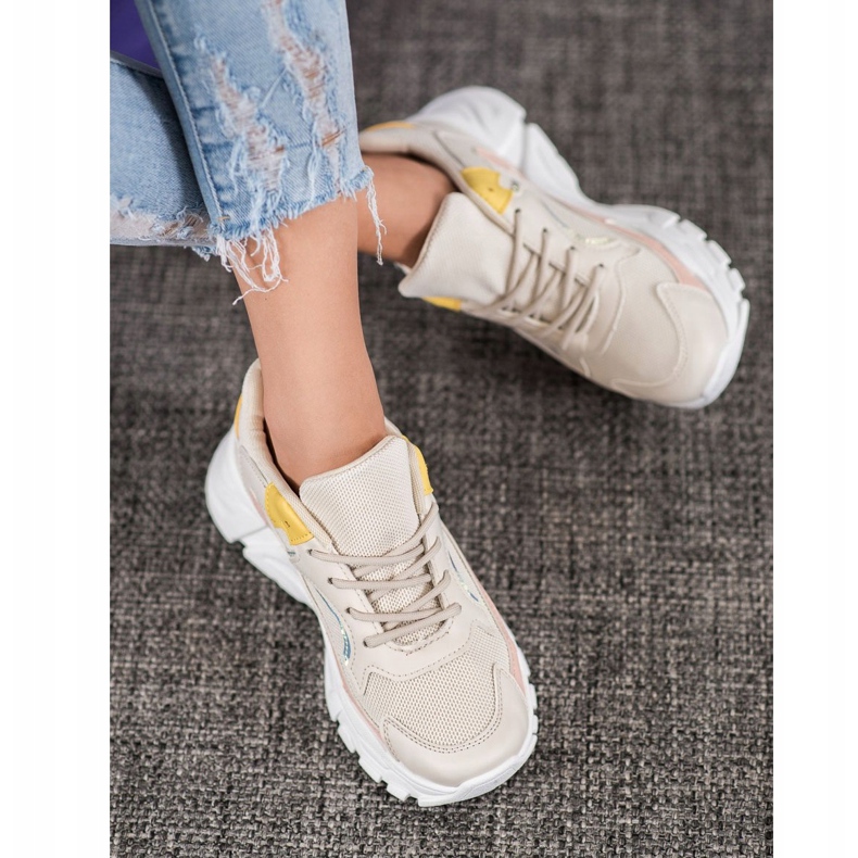 SHELOVET Stílusos cipők a platformon bézs rózsaszín sárga 1