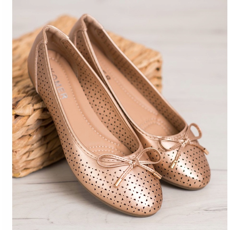 SHELOVET Áttört balerina öko bőrrel aranysárga 1