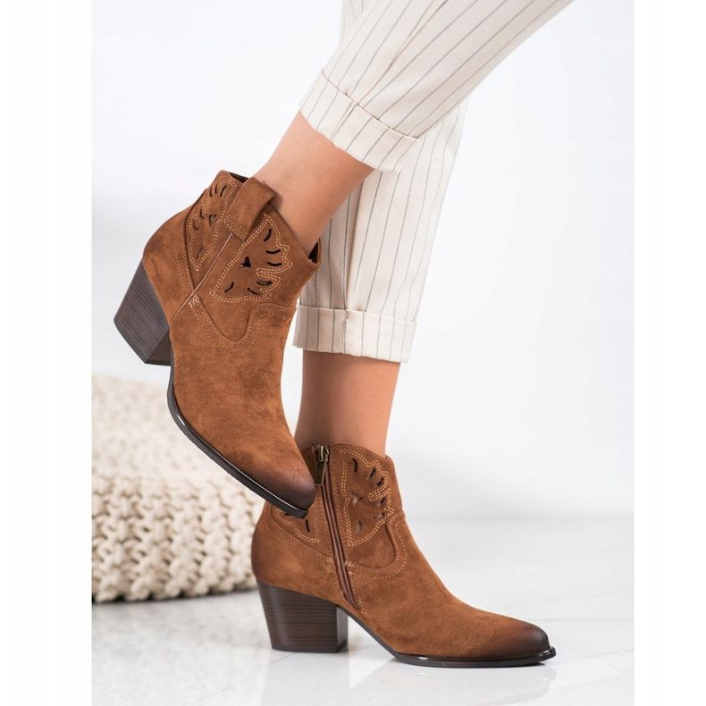 VINCEZA áttört cowboy csizma barna 1