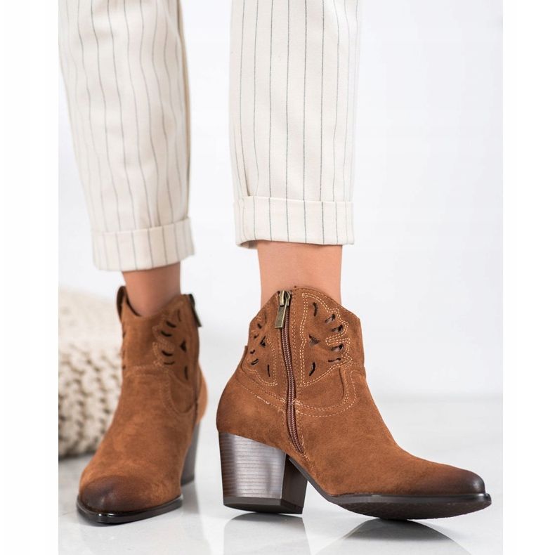 VINCEZA áttört cowboy csizma barna 2