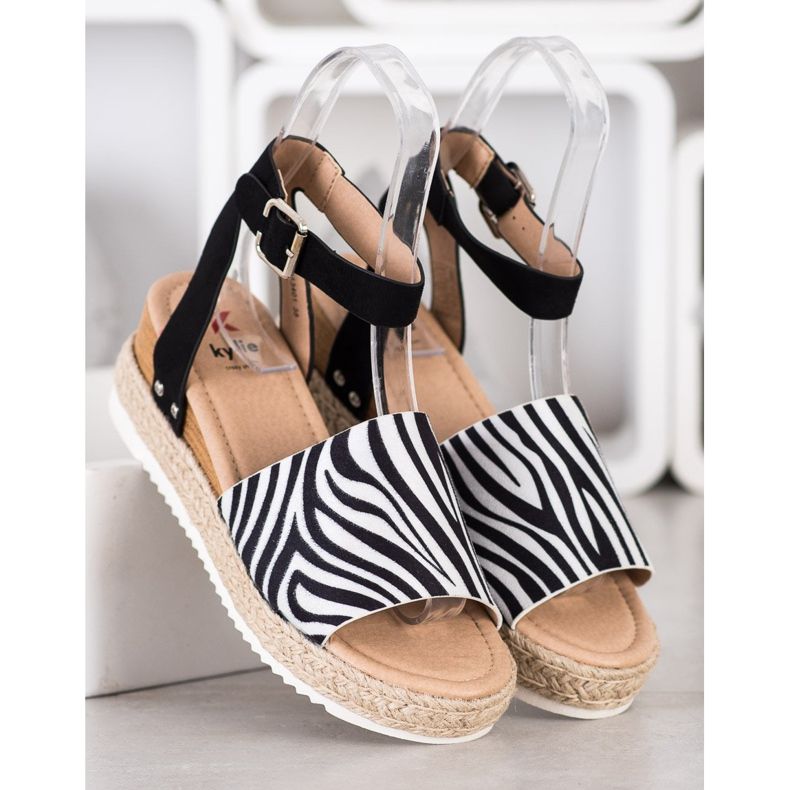 Kylie Zebra Print Wedge szandál fehér fekete 1