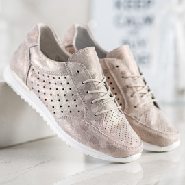 Kylie Áttört bőrcipő barna aranysárga 1