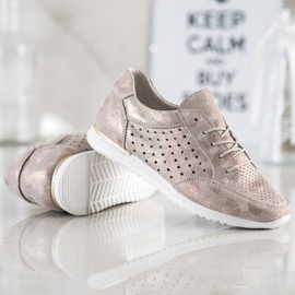 Kylie Áttört bőrcipő barna aranysárga 2