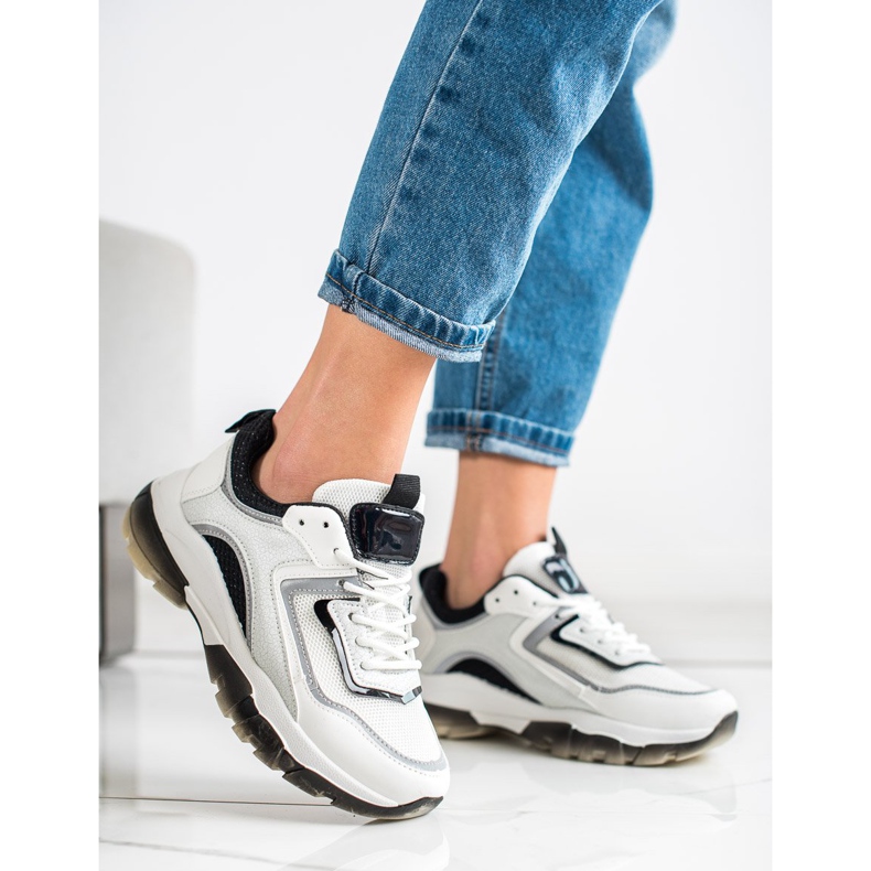 Ideal Shoes Cipők csillogó betéttel fehér 2