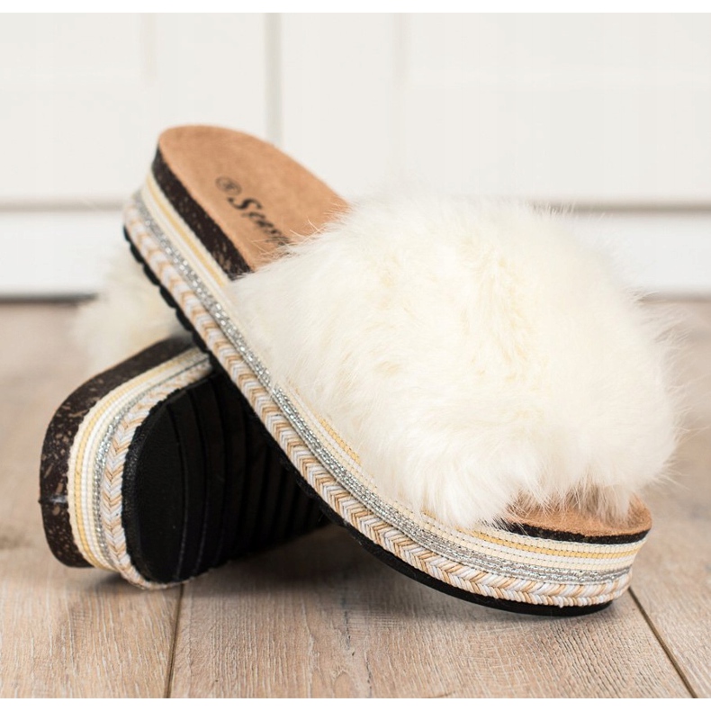 Seastar Divatos papucs egy dekoratív platformon fehér 1