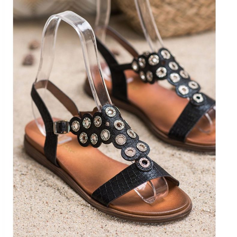 Sergio Leone Elegáns szandál köbös cirkóniummal fekete 1