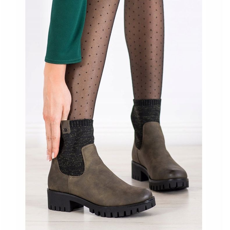 M.Daszyński Csúsztatható csizma a platformon zöld 1