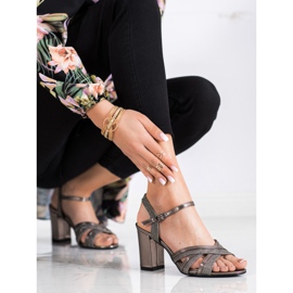 SHELOVET Csillogó magas sarkú szandál barna 2