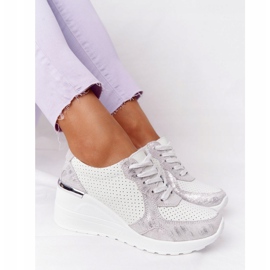 S.Barski Bőr ék cipők S. Barki fehér-ezüst 1