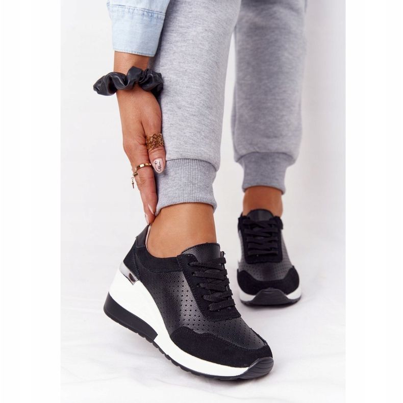 S.Barski Áttört bőr ék cipők S. Bararski Fekete fehér 1