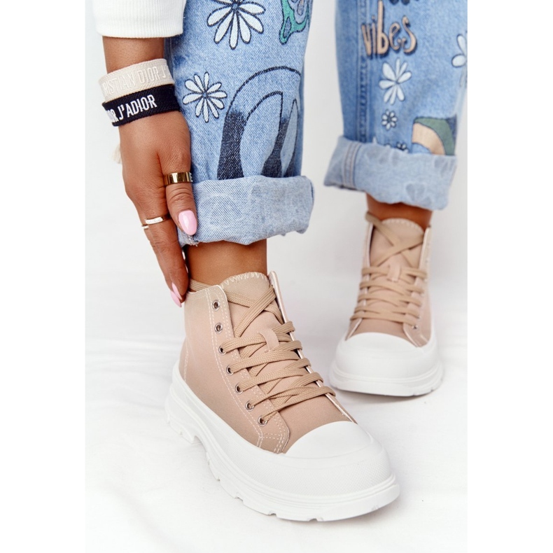 Női magas tornacipő egy nagy talpon Világosbarna Trissy 2