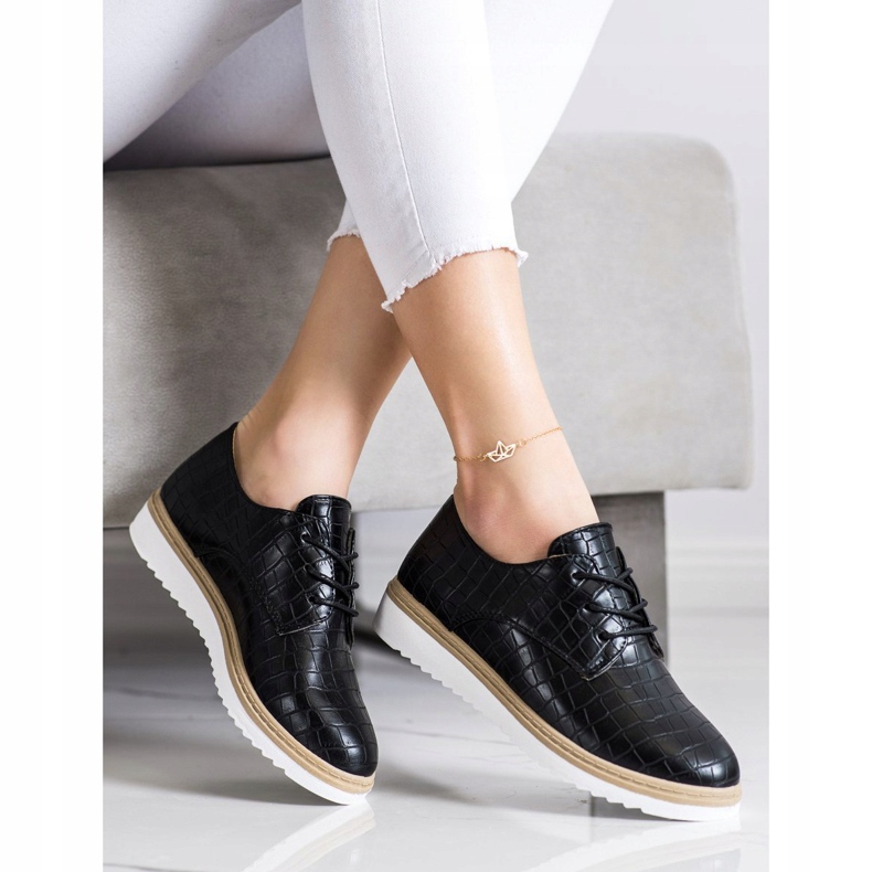 SHELOVET Fekete Snake Print cipő 2