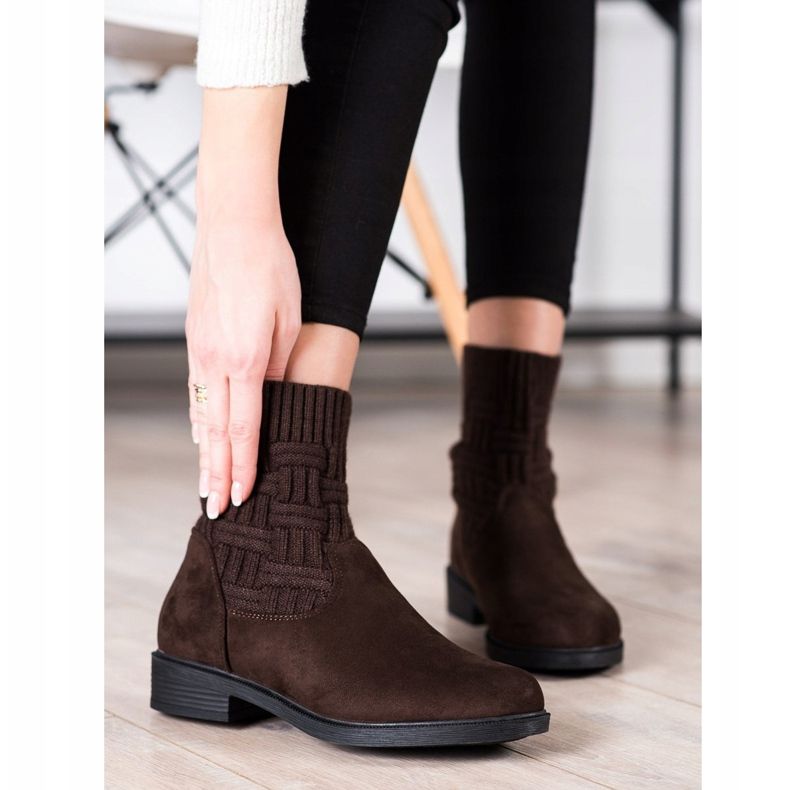 SHELOVET Csúsztatható velúr csizma barna 1