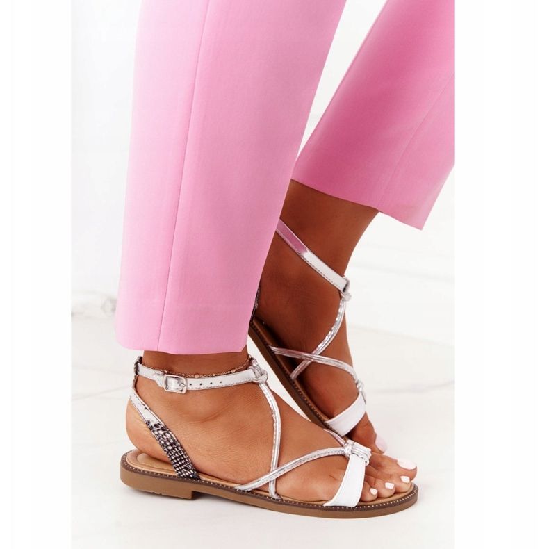 S.Barski Lapos szandál S. Barski LJ281 Fehér és ezüst 2