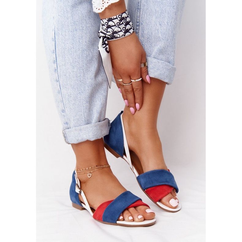 Maciejka bőr szandál 04614-17 Navy Blue-Red piros 1