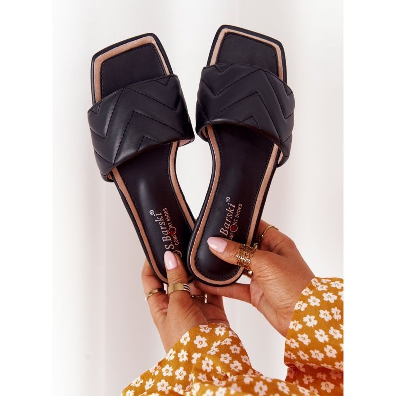 Bőr papucs steppeléssel S.Barski 331-42 Fekete 2