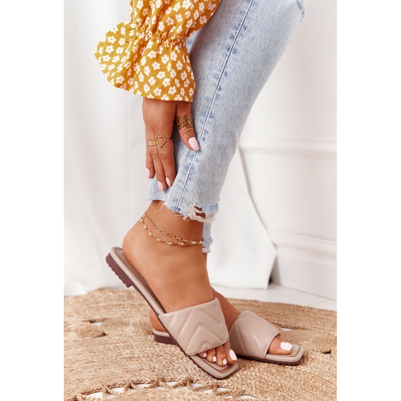 S.Barski Bőr papucs steppeléssel S. Barski 331-42 Cappuccino bézs 2