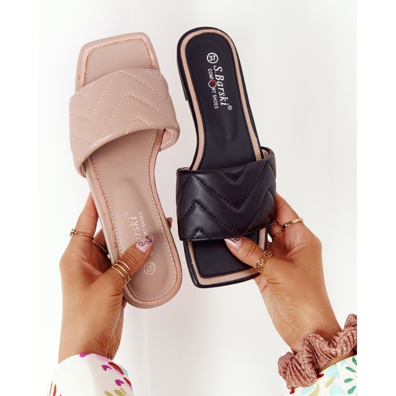 S.Barski Bőr papucs steppeléssel S. Barski 331-42 Cappuccino bézs 1