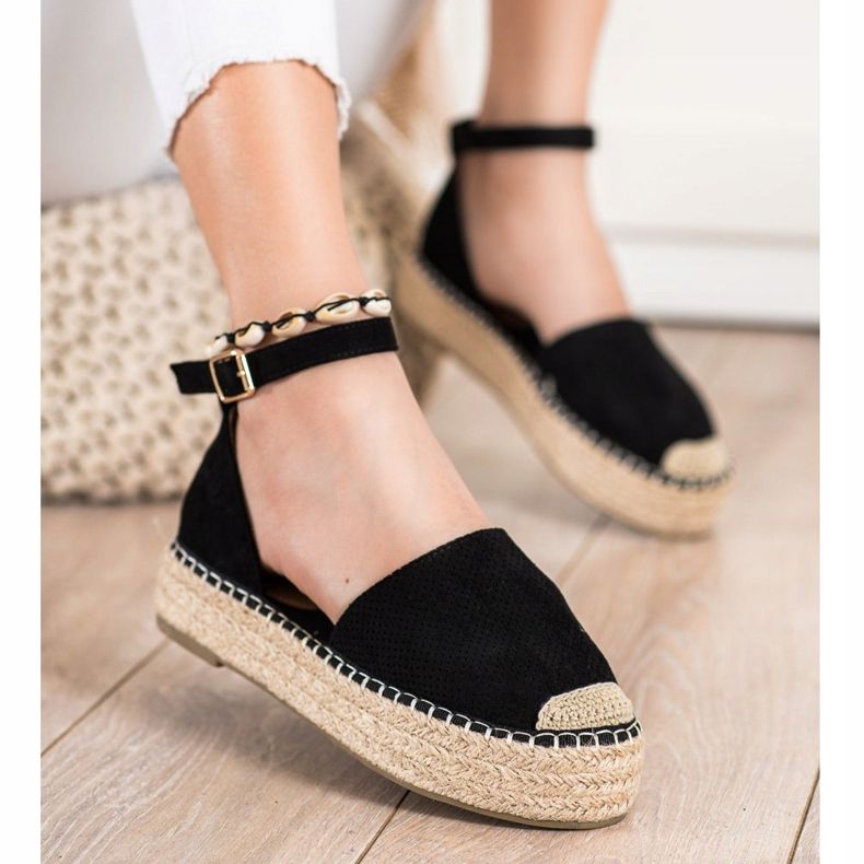 SHELOVET Espadrilles csattal fekete 2