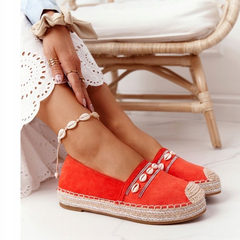 PG1 Espadrilles platformon, korall kagylóval piros narancs 1
